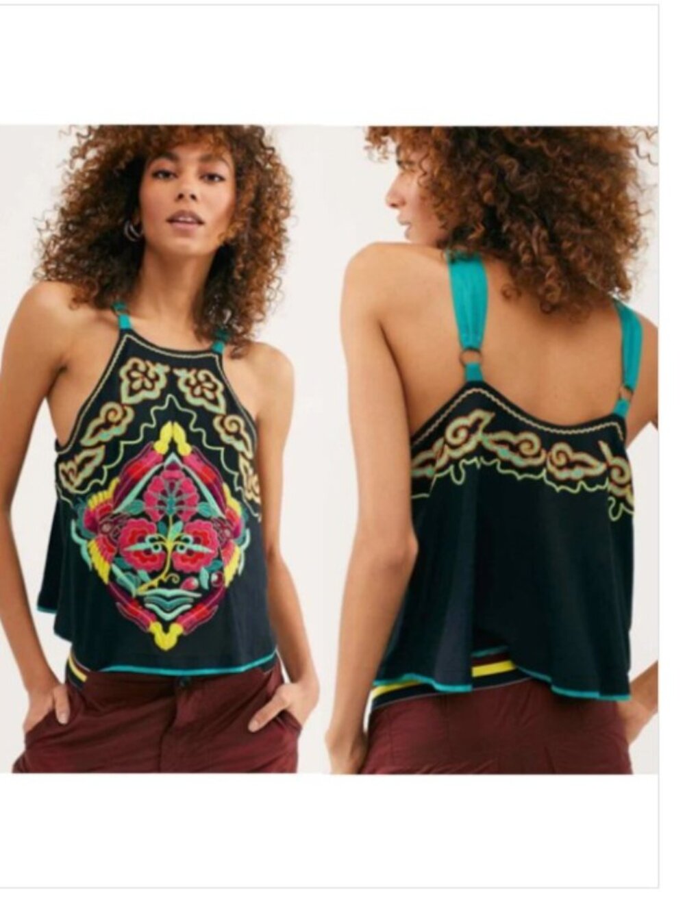 Free People Embroidered Tank Top Heat Wave Size Large NWT
